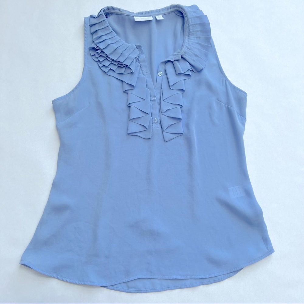 Baby blue ruffle collar sleeveless blouse